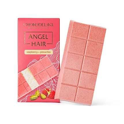 Шоколад белый Аngel Hair с начинкой малина-фисташка 150 г