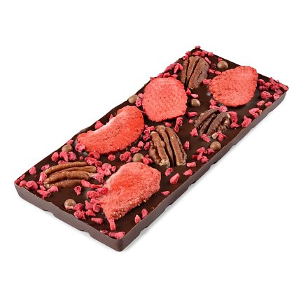 Шоколад темный с украшением клубника, пекан, малина 100 г