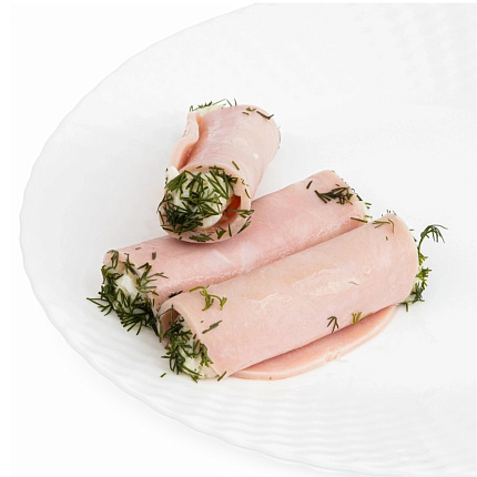 Рулетики из ветчины с сыром и чесноком