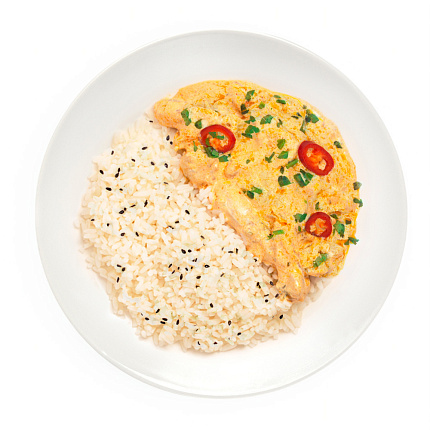 Цыпленок в соусе Том Ям с отварным рисом 250 г