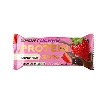 Батончик протеиновый в глазури со вкусом Клубника Sportberry 45 г
