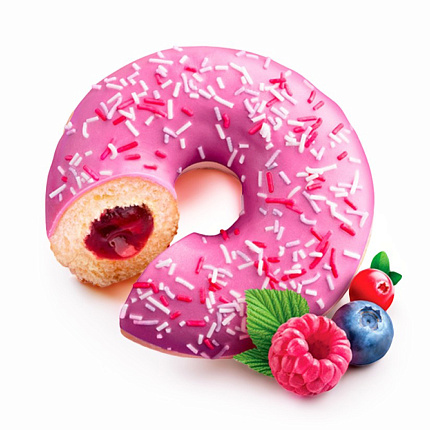 Донат глазирозанный Ягодный микс с ягодной начинкой